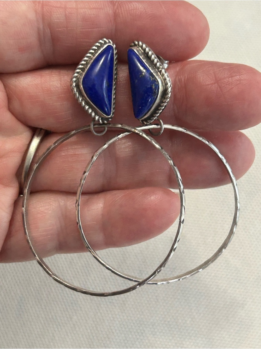 Navajo Leigh Cleveland
Lapis Lazuli and Sterling Hoop Earrings